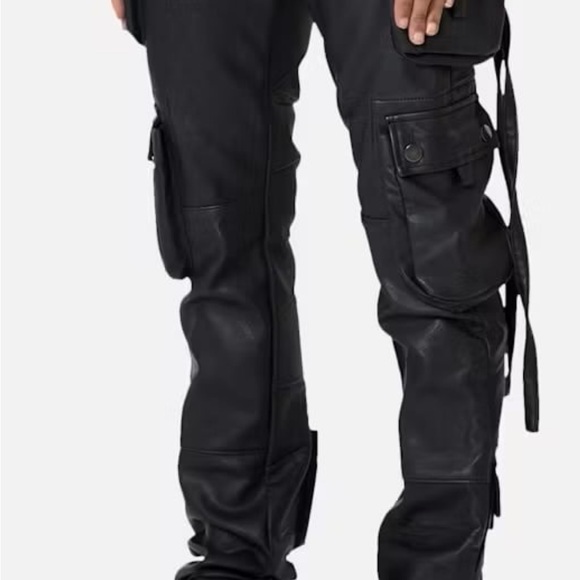 NWT Men's Black leather tactical cargo Pants amiri style 31w new vegan leather - Picture 9 of 12